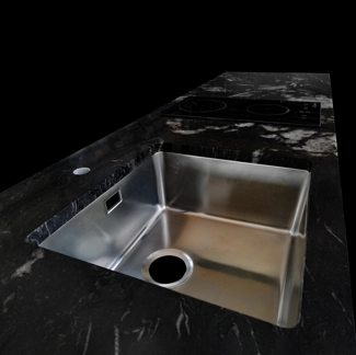 Countertop's detail in Cosmic Blck granite